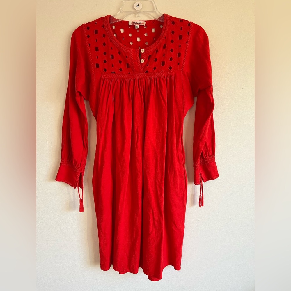 Madewell. Red/Orange Daybreak Peasant Boho Dress. Size XXS.